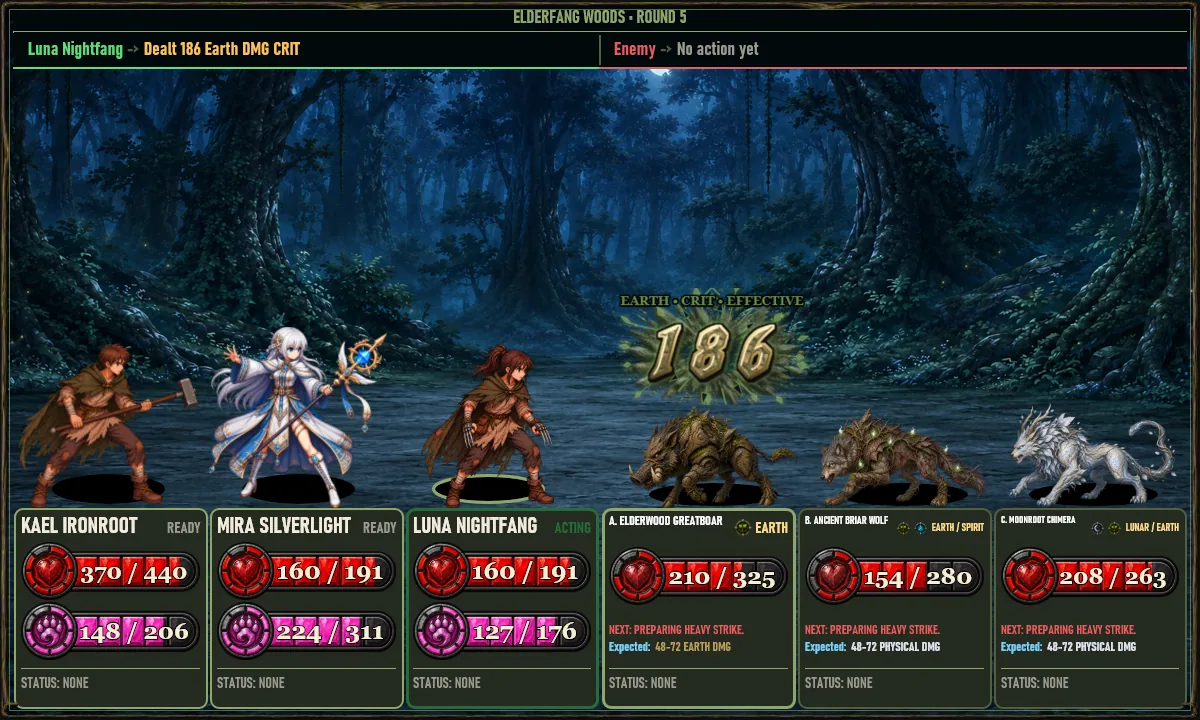 A three-player Pack battling beasts in Elderfang Woods