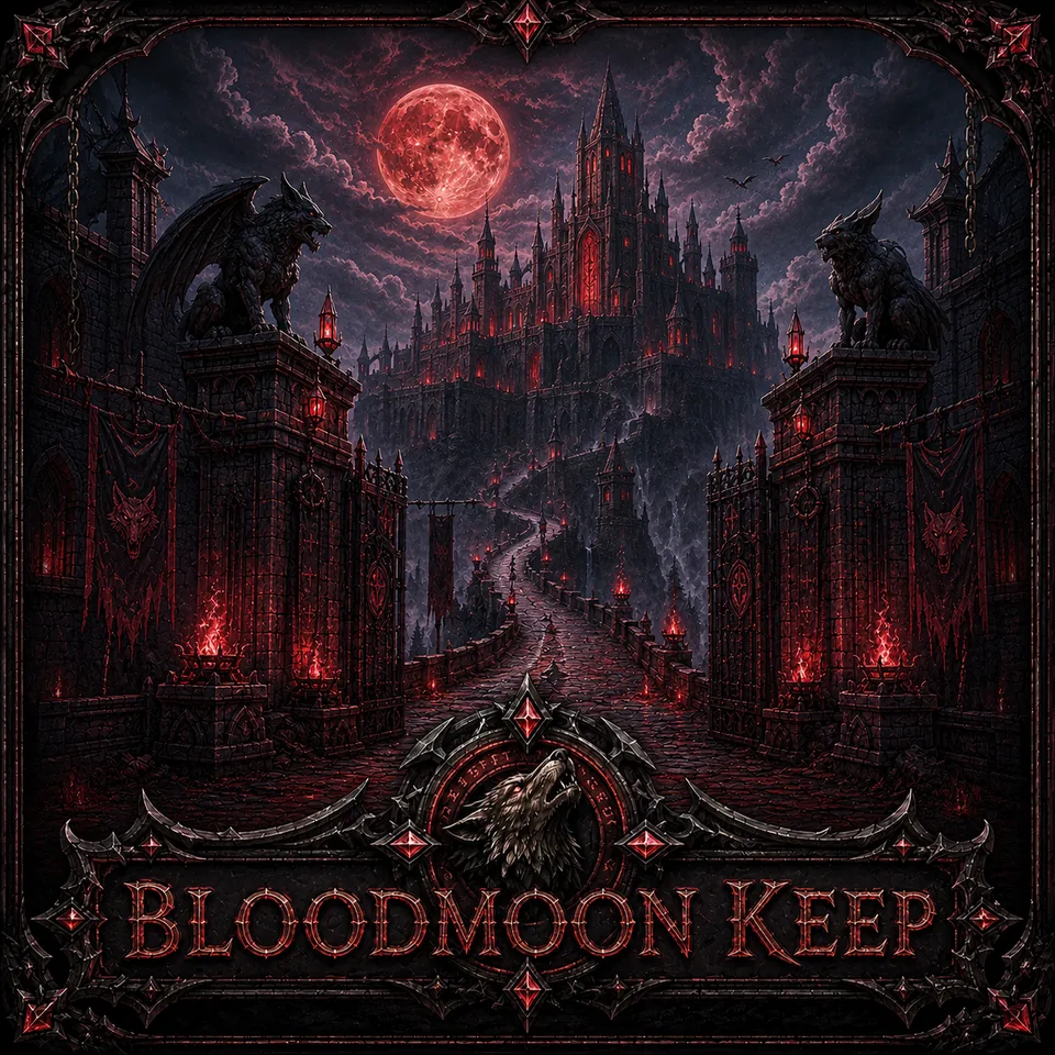 Bloodmoon Keep beneath a red moon