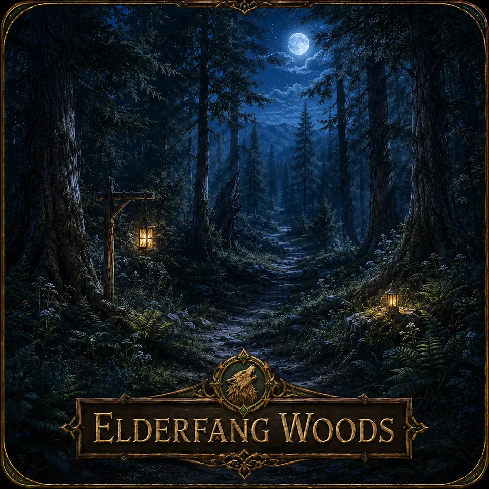 The moonlit trail into Elderfang Woods
